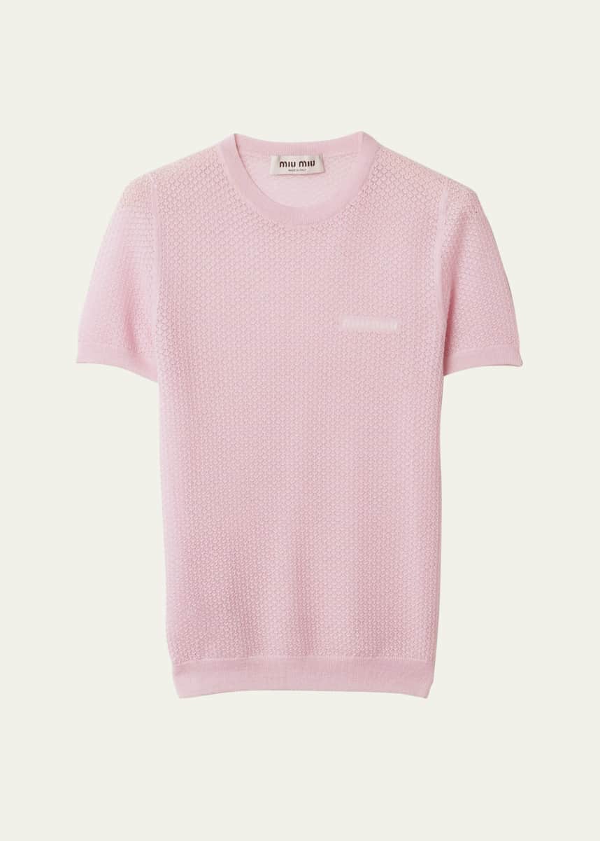 Miu Miu Cashmere Lacy Short-Sleeve Sweater