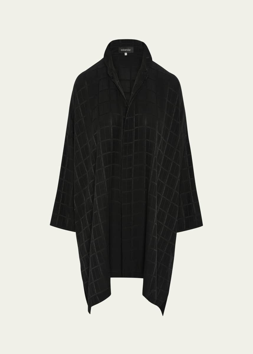 Eskandar Wide Longer-Back Double Stand-Collar Shirt With Slits (Very Long Length)