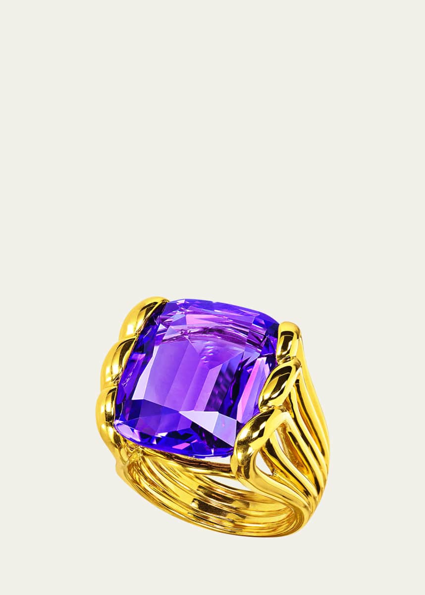 Verdura 18K Yellow Gold Amethyst Whisk Ring