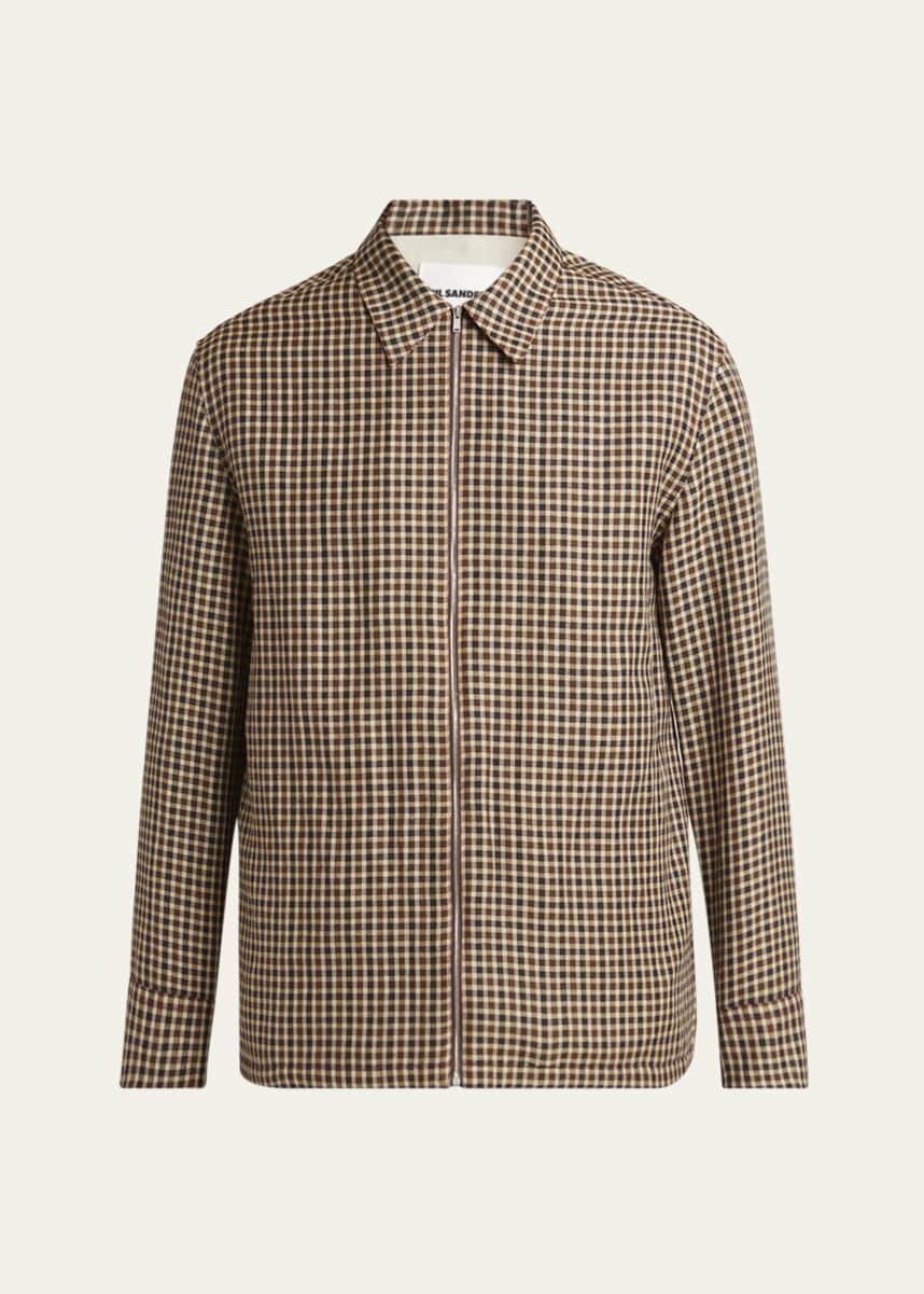 Jil Sander Men's Wool and Linen Check Full-Zip Shirt Jacket