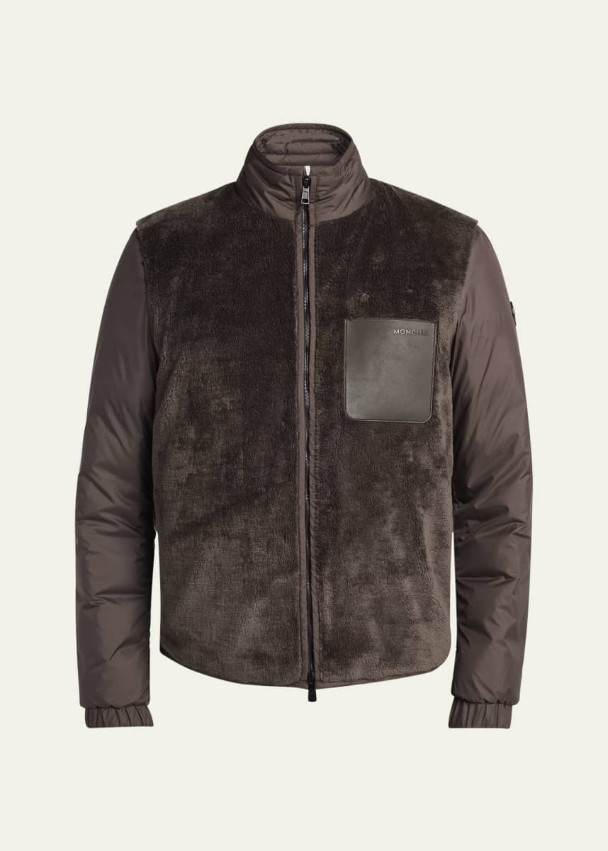 Moncler Men's Edit Dark Brown Teddy Fleece and Padded Reversible Livra Jacket