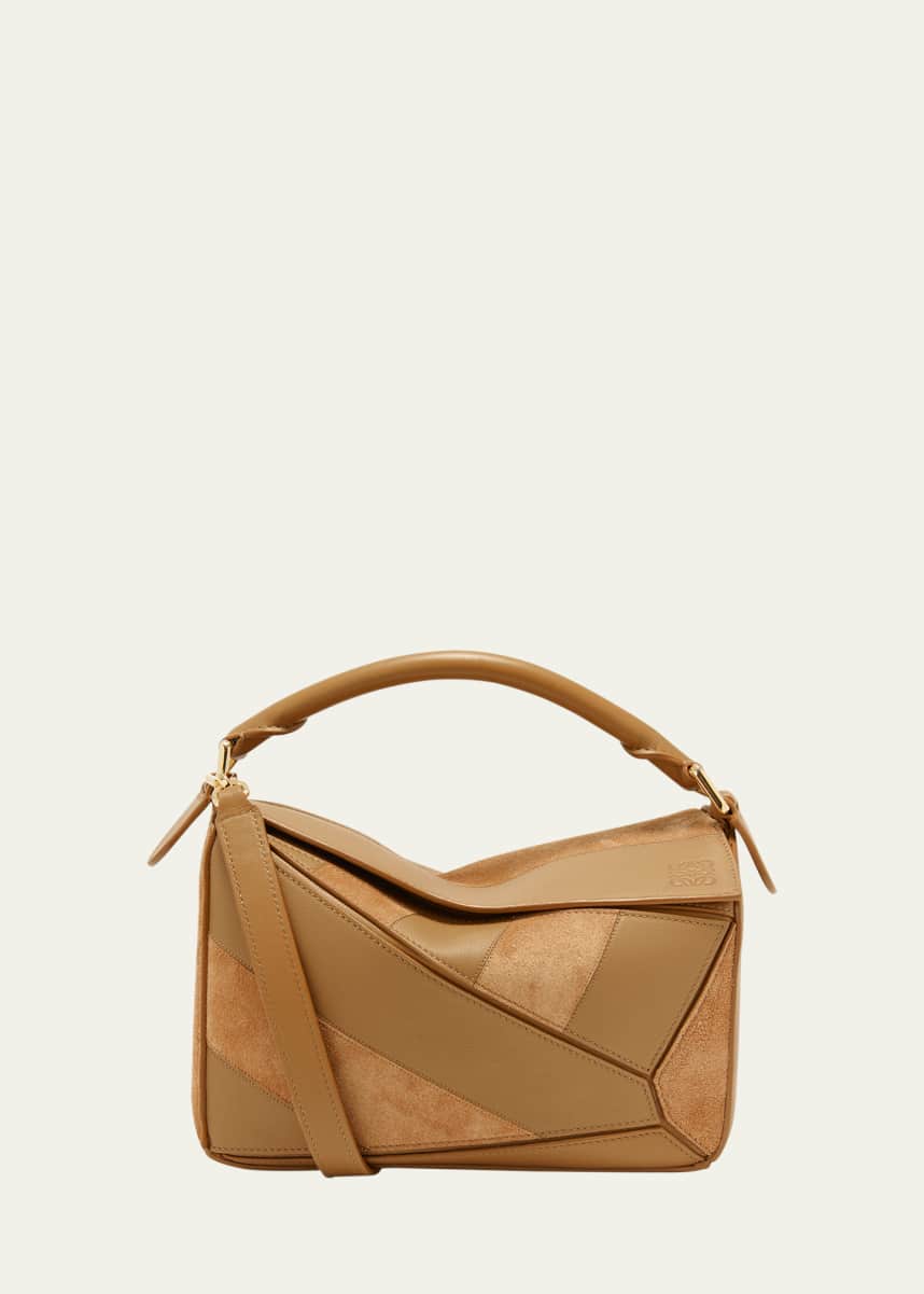 Loewe Puzzle Small Striped Top-Handle Bag in Leather & Suede