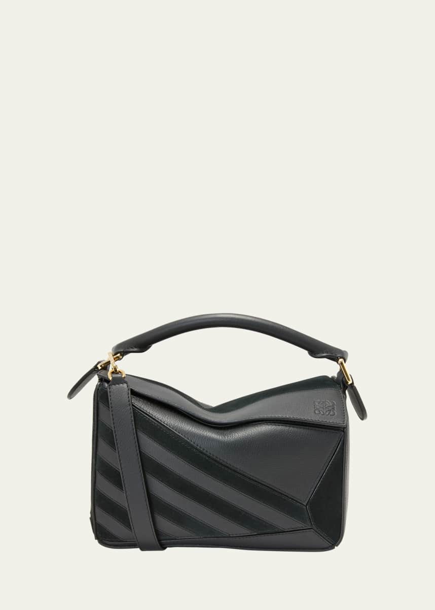 Loewe Puzzle Small Striped Top-Handle Bag in Leather & Suede