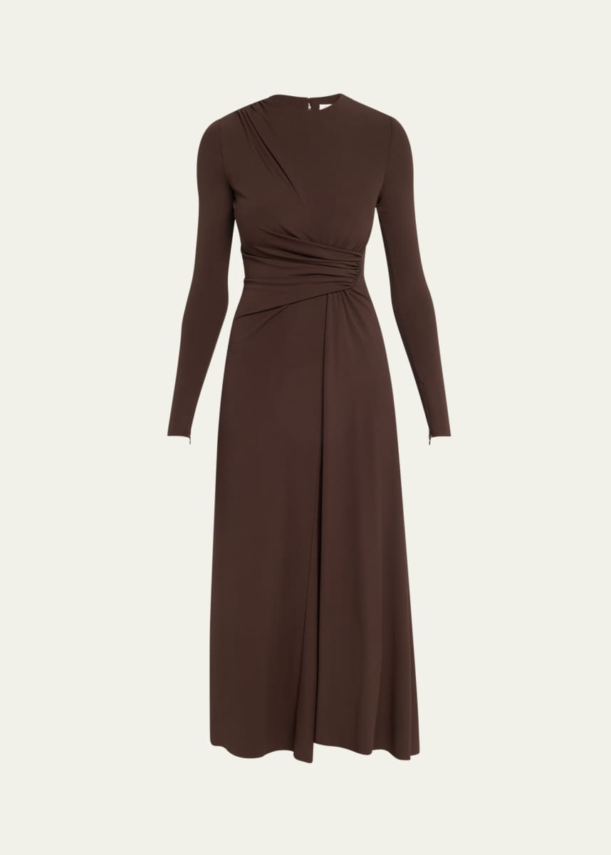 Michael Kors Collection Long-Sleeve Draped Sarong Midi Dress