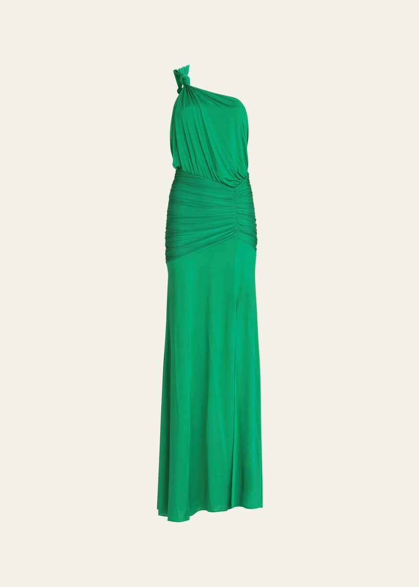 Silvia Tcherassi Antara One-Shoulder Knotted jersey Ruched Maxi Dress