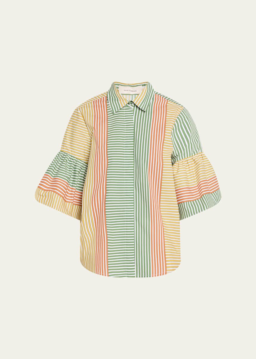 Silvia Tcherassi Helina Multi-Striped Puff-Sleeve Button-Down Top