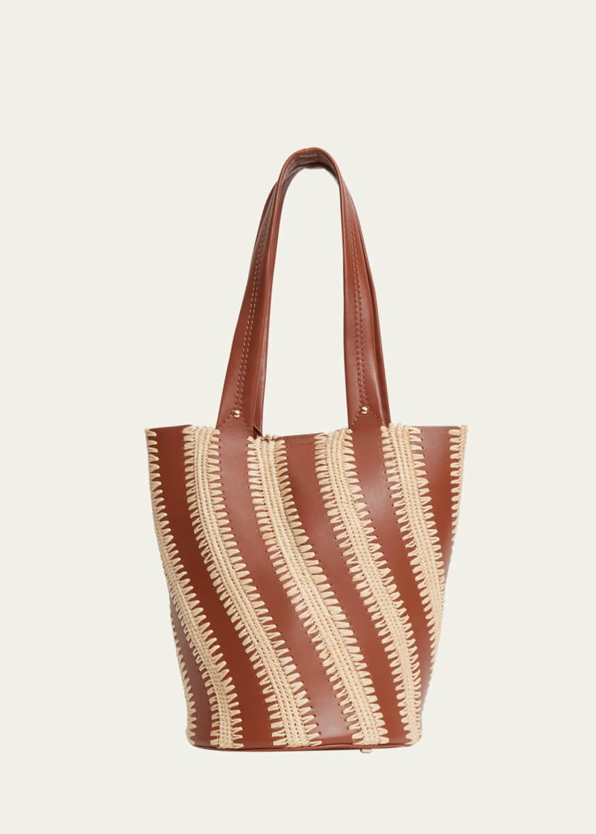 SIMKHAI Talia Raffia-Embroidered Leather Tote Bag