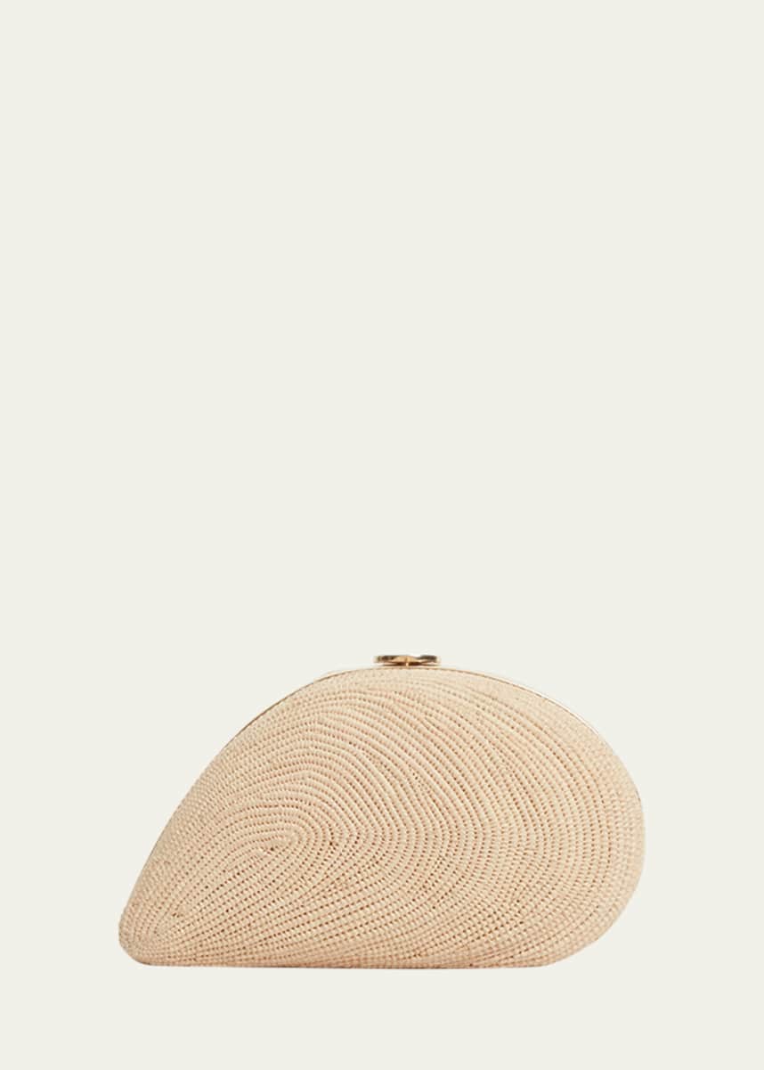 SIMKHAI Bridget Raffia Oyster Shell Clutch Bag