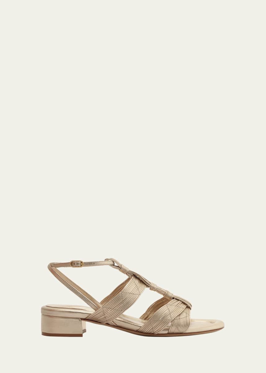 Alexandre Birman Olga Metallic Leather Block-Heel Strappy Sandals