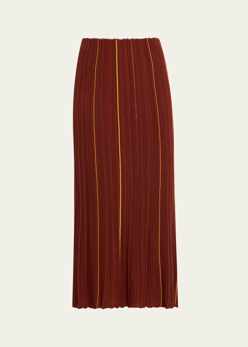 Gabriela Hearst Celeano Stripe Pleated Knit Midi Skirt