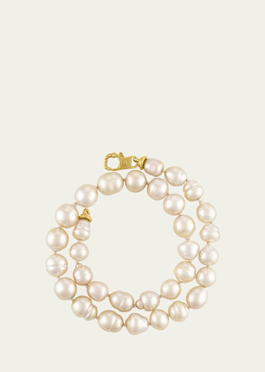 Prounis Jewelry Golden South Sea Pearl Strand Necklace with Large Fibula Clasp