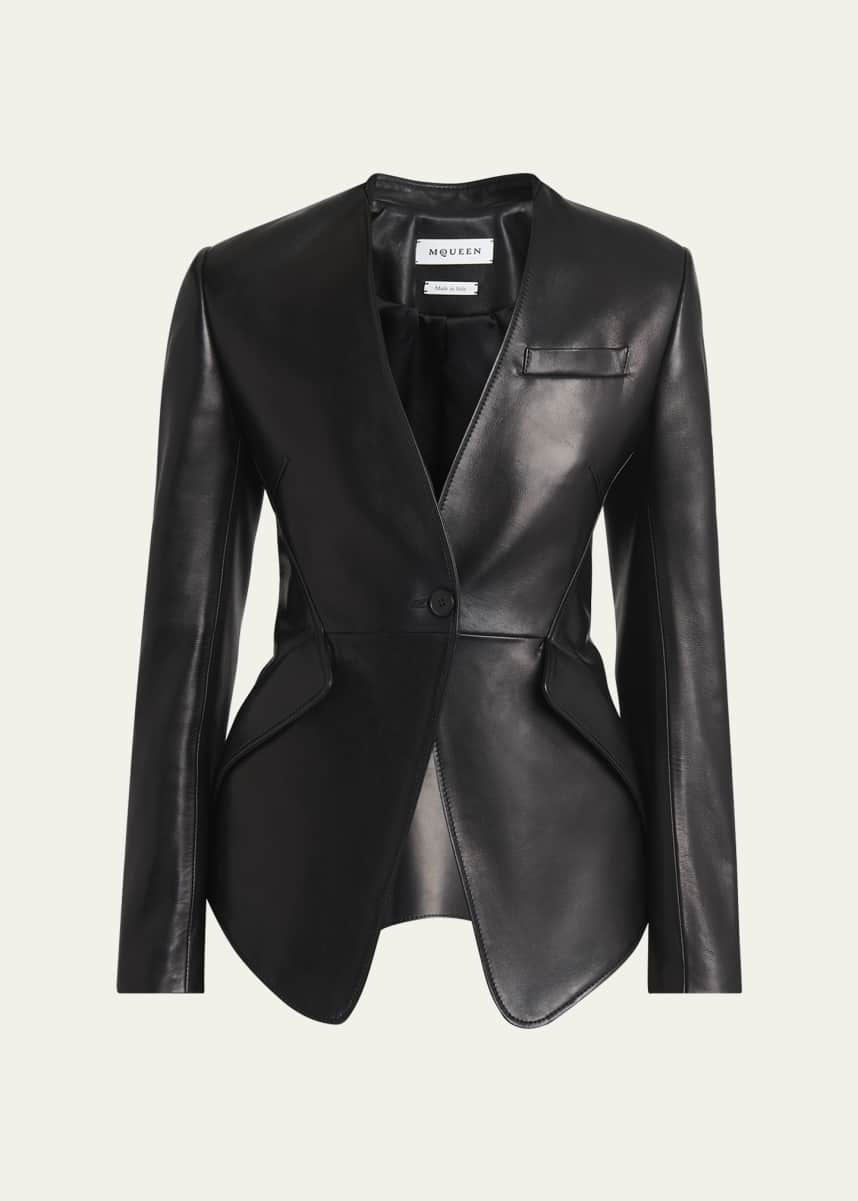 McQueen Single-Breasted Leather Blazer Jacket