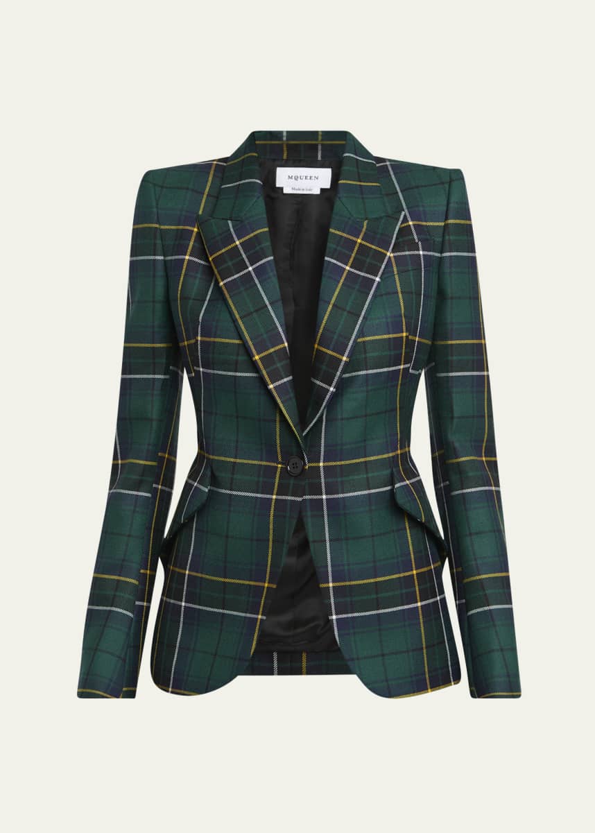 McQueen Tartan Single-Breasted Blazer Jacket