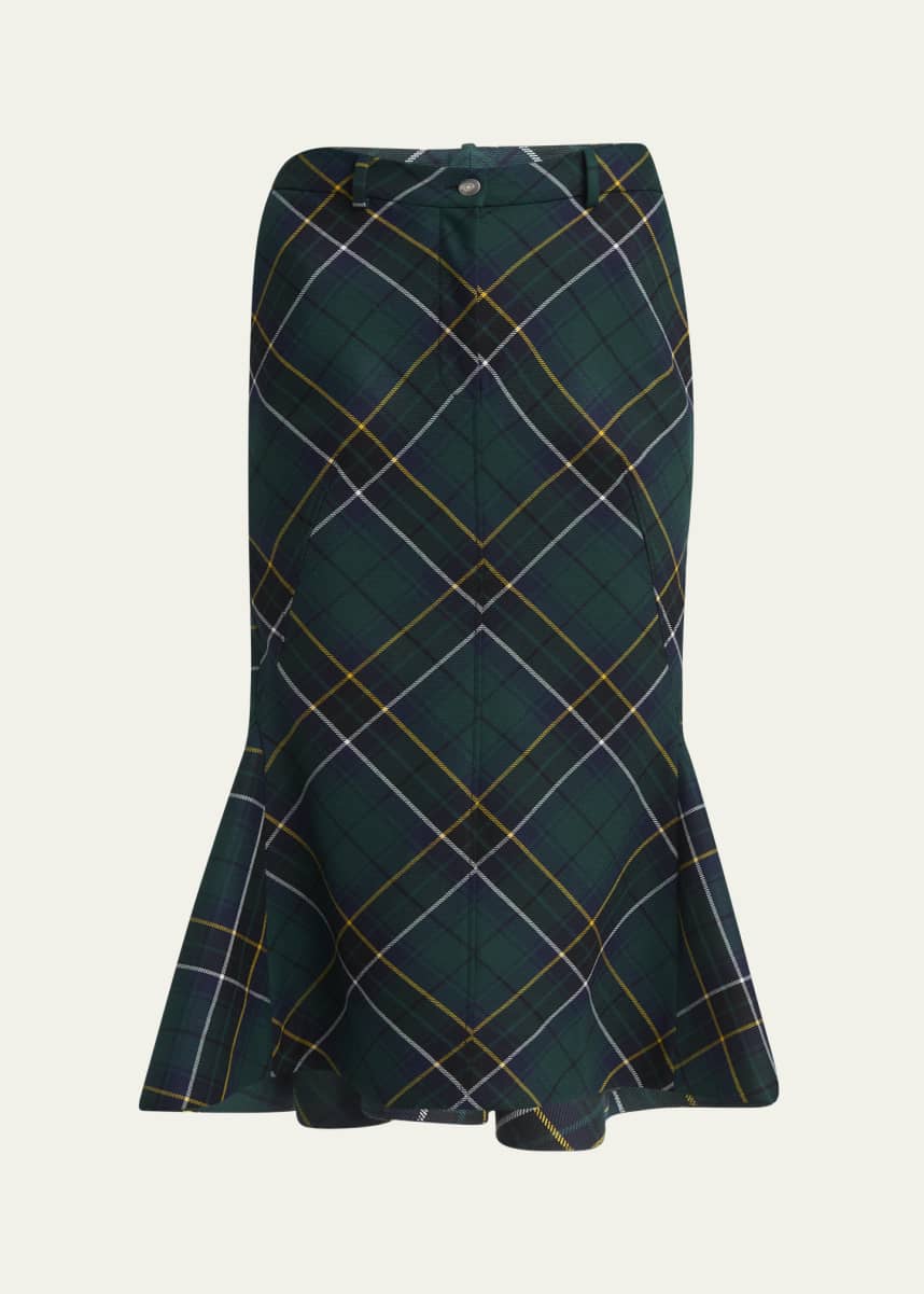 McQueen Tartan-Print Fit-&-Flare Midi Skirt