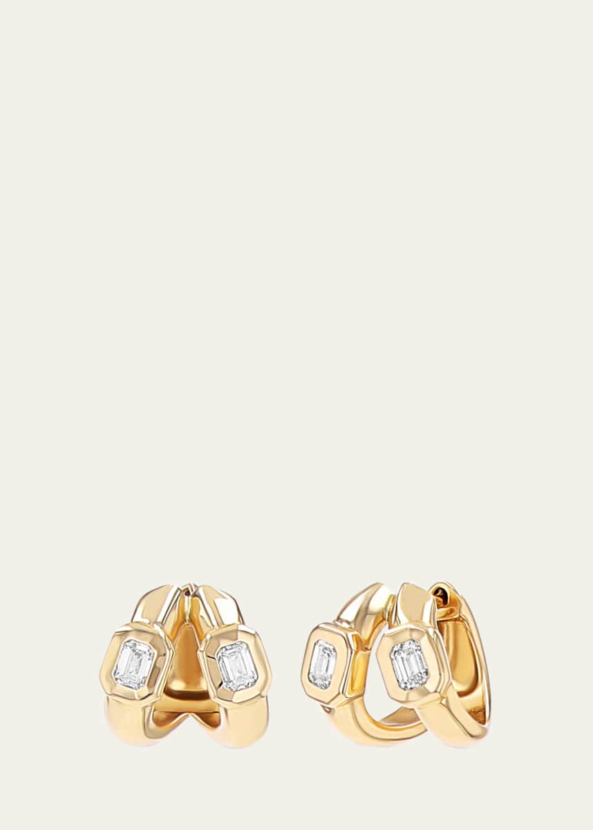 Sheryl Lowe 14K Yellow Gold Diamond Bezel Double Huggie Hoop Earrings