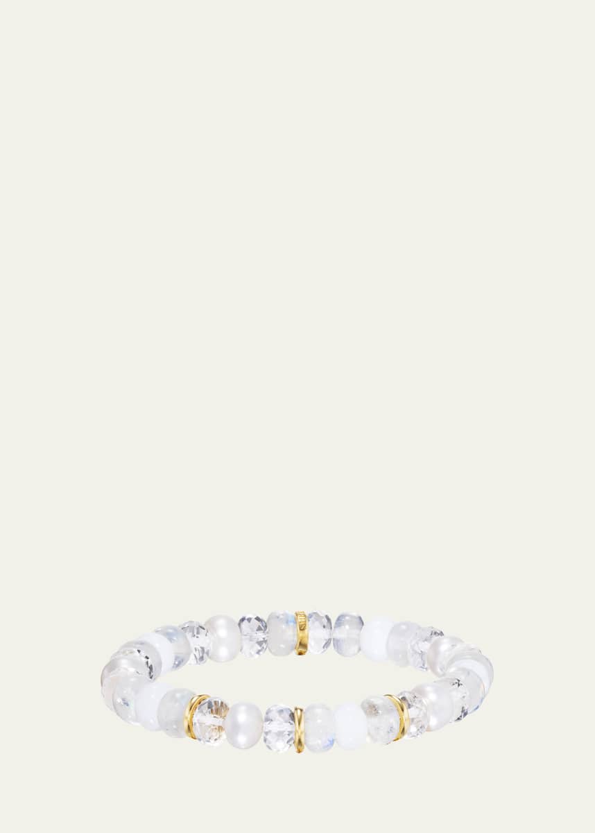 Sheryl Lowe 14K Yellow Gold White Mix Bead Bracelet with 3 Plain Rondelles