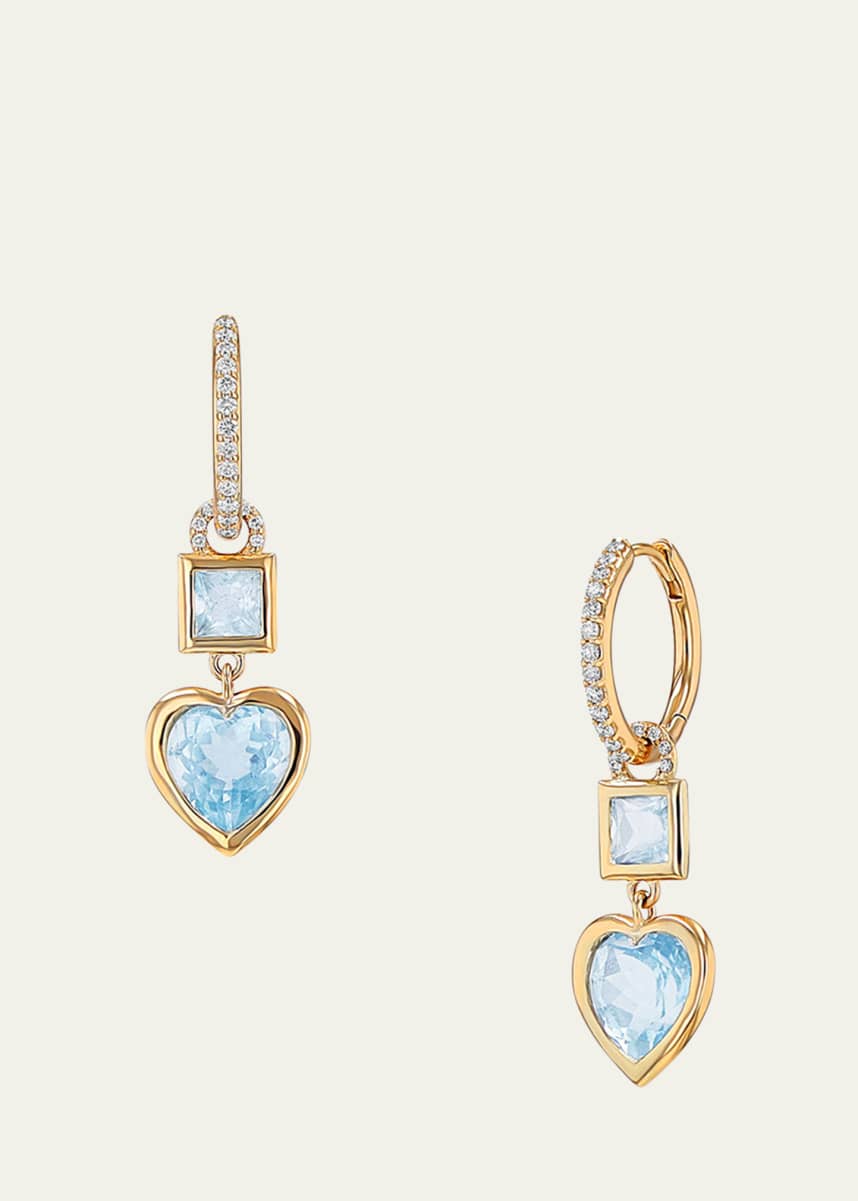 Sheryl Lowe 14K Princess and Heart Aquamarine Drop Earrings with Diamond Pave