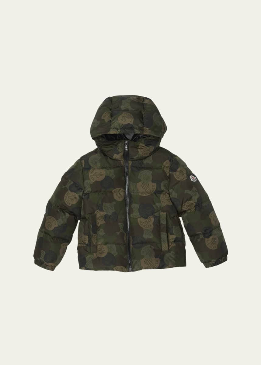 Moncler Boy's Escer Camo Logo-Print Puffer Jacket, Size 4-6