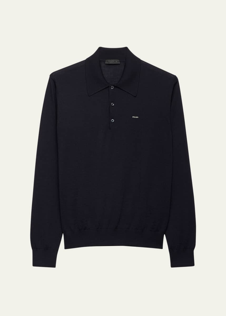 Prada Men's Superfine Wool Small Logo Crewneck Sweater