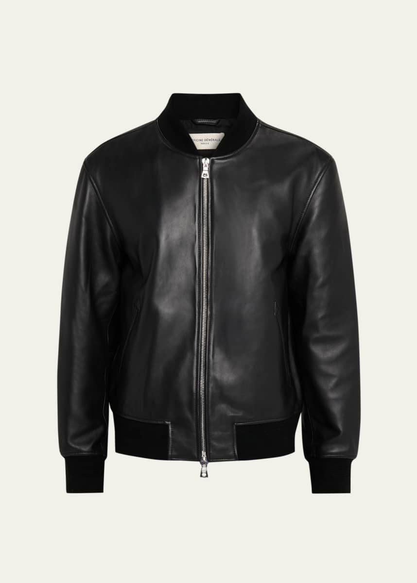 Officine Generale Men's Christo Full-Zip Leather Bomber Jacket