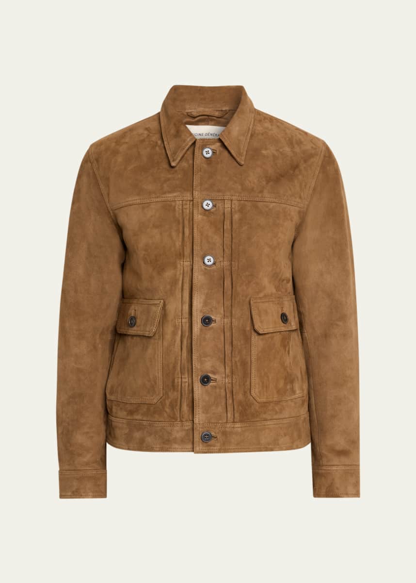 Officine Generale Men's Lazlo Suede Button-Front Shirt Jacket