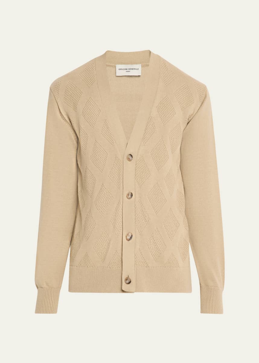 Officine Generale Men's Miles Argyle Wool Cardigan