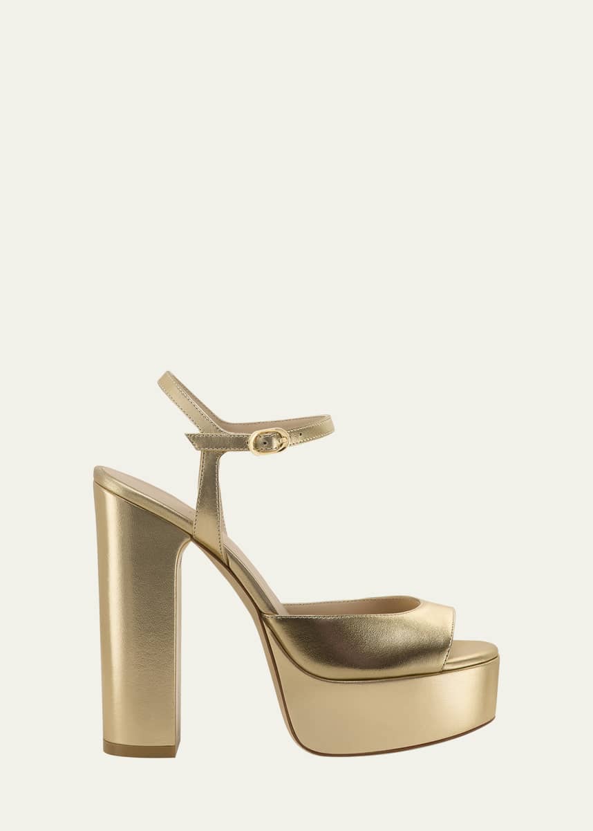 Stuart Weitzman Dayna Boost Metallic Leather Platform Sandals
