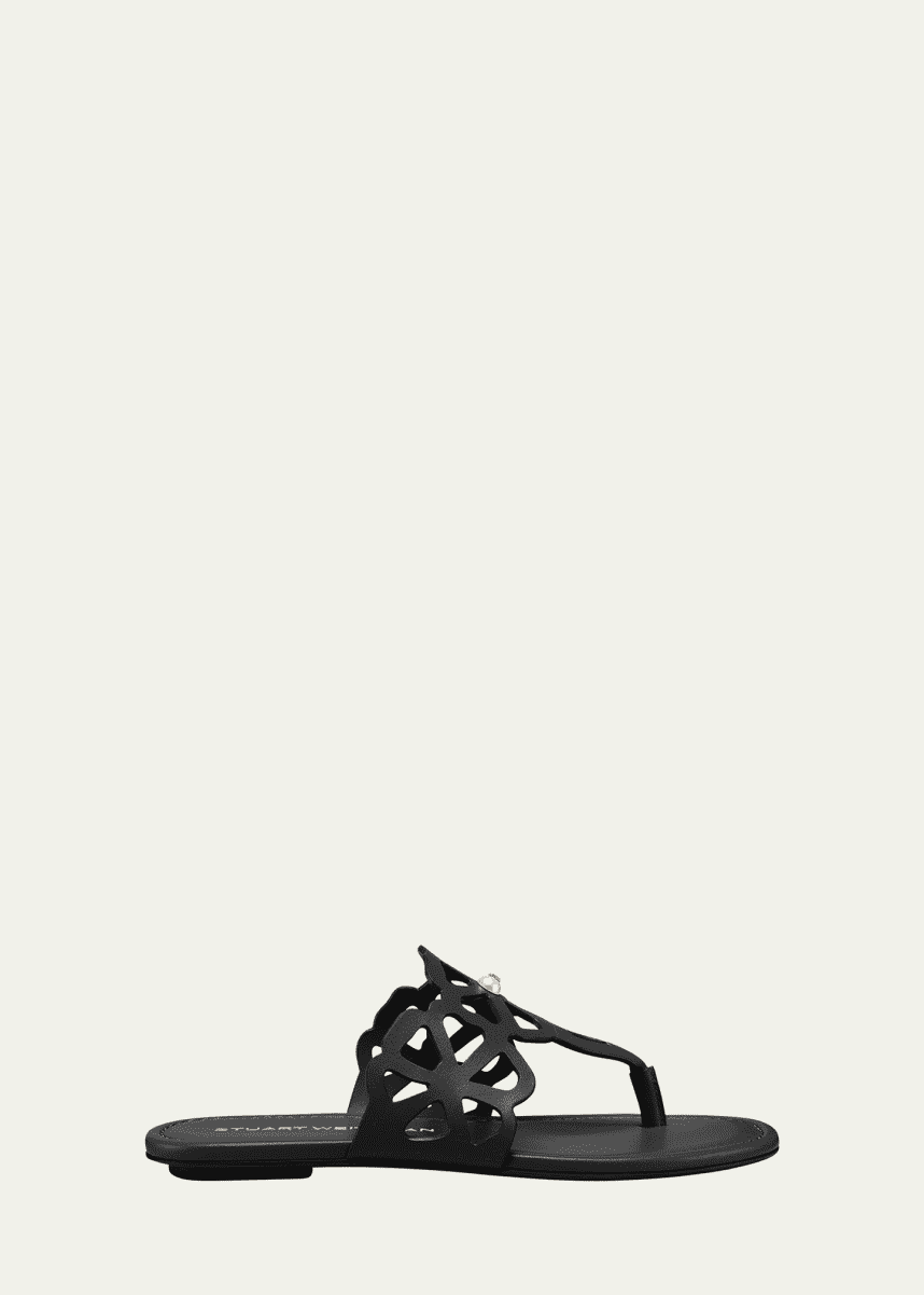 Stuart Weitzman Jasmine Leather Cutout Thong Sandals