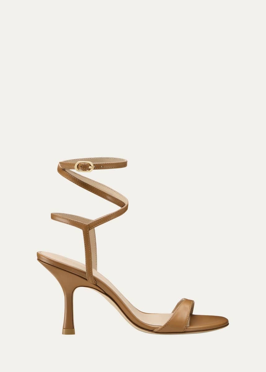 Stuart Weitzman Nudist Leather Ankle-Wrap Sandals