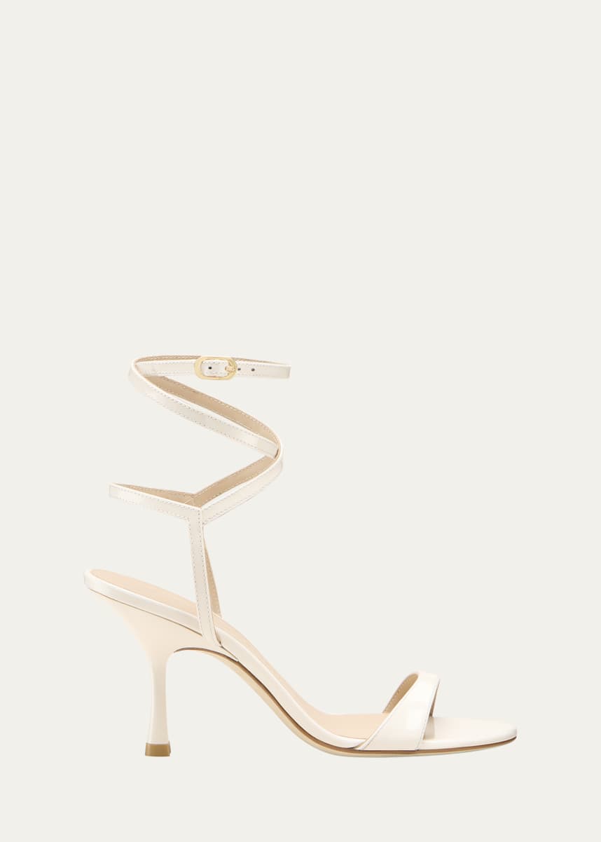 Stuart Weitzman Nudist Patent Leather Ankle-Wrap Sandals