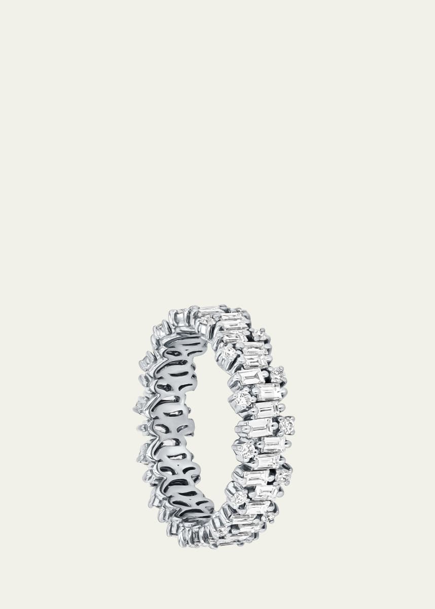 Suzanne Kalan 18K White Gold Eternity Band with Round and Baguette Diamonds