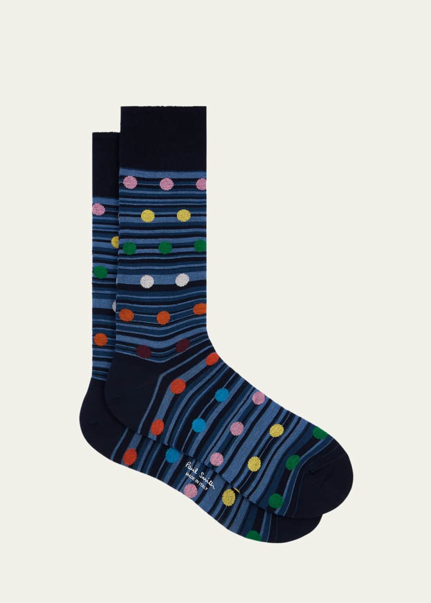 Paul Smith Men's Kinsley Polka Dot Overlay Signature Stripe Crew Socks