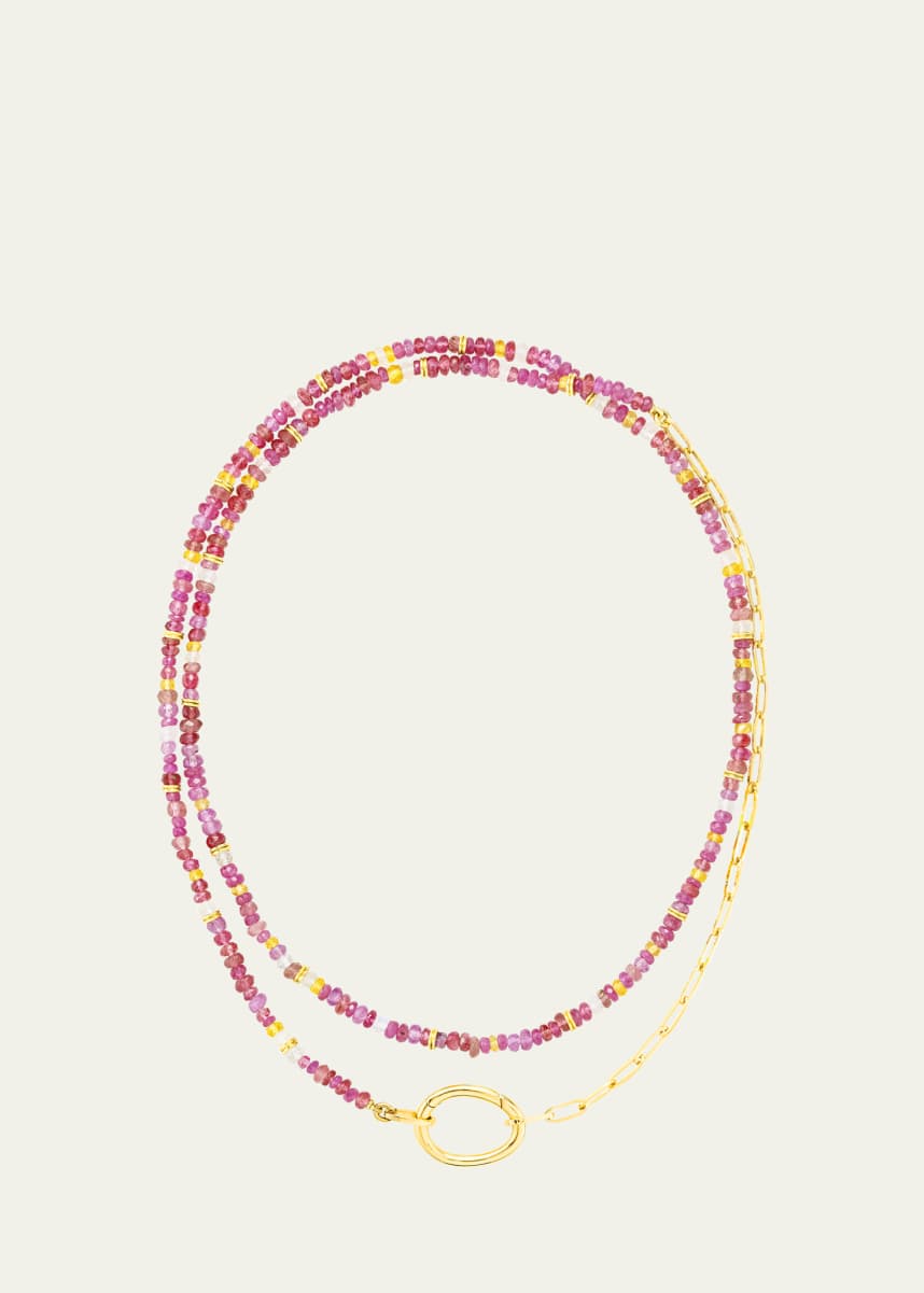 Mellerio 18K Gold Lien Pierres Rose Long Necklace with Multi-Color Gemstones