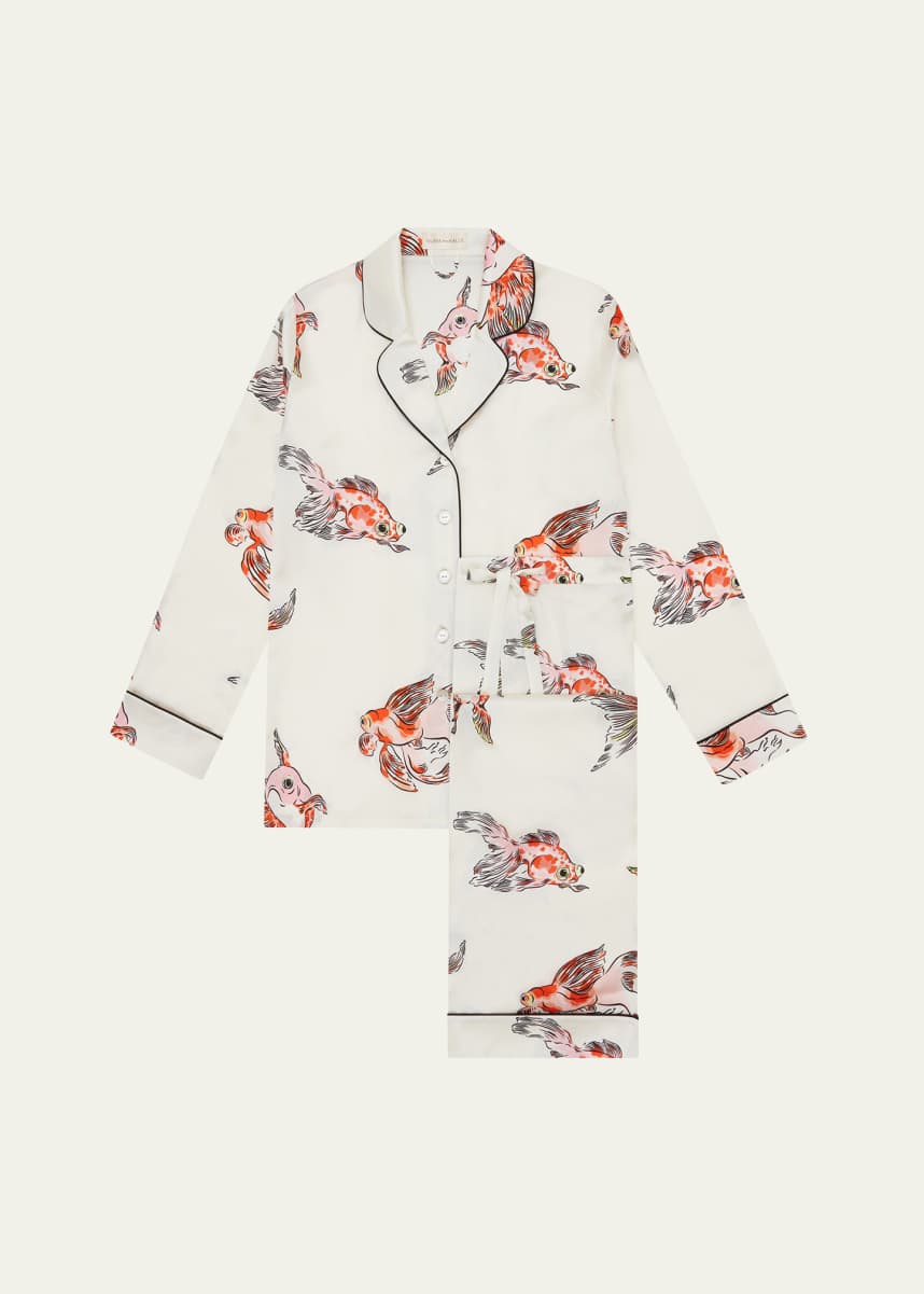 Olivia von Halle Lila Cora Fish-Print Silk Pajama Set