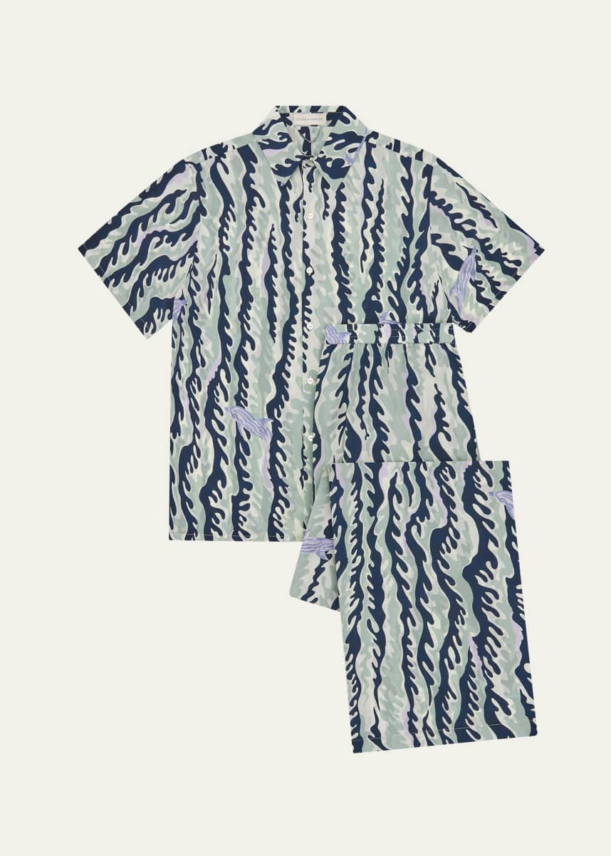 Olivia von Halle Alabama Marina Dolphin-Print Silk Pajama Set