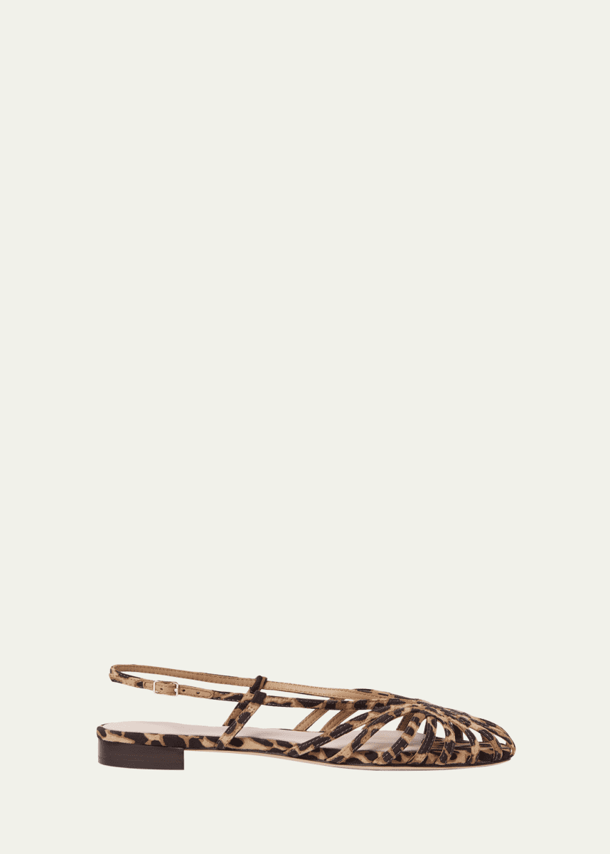 Loeffler Randall Devon Lattice Leopard Leather Slingback Sandals