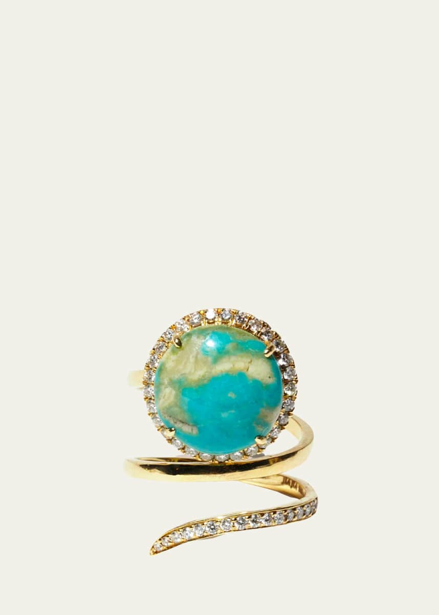 JIA JIA Nevada Mona Lisa Turquoise Diamond Halo Spiral Ring