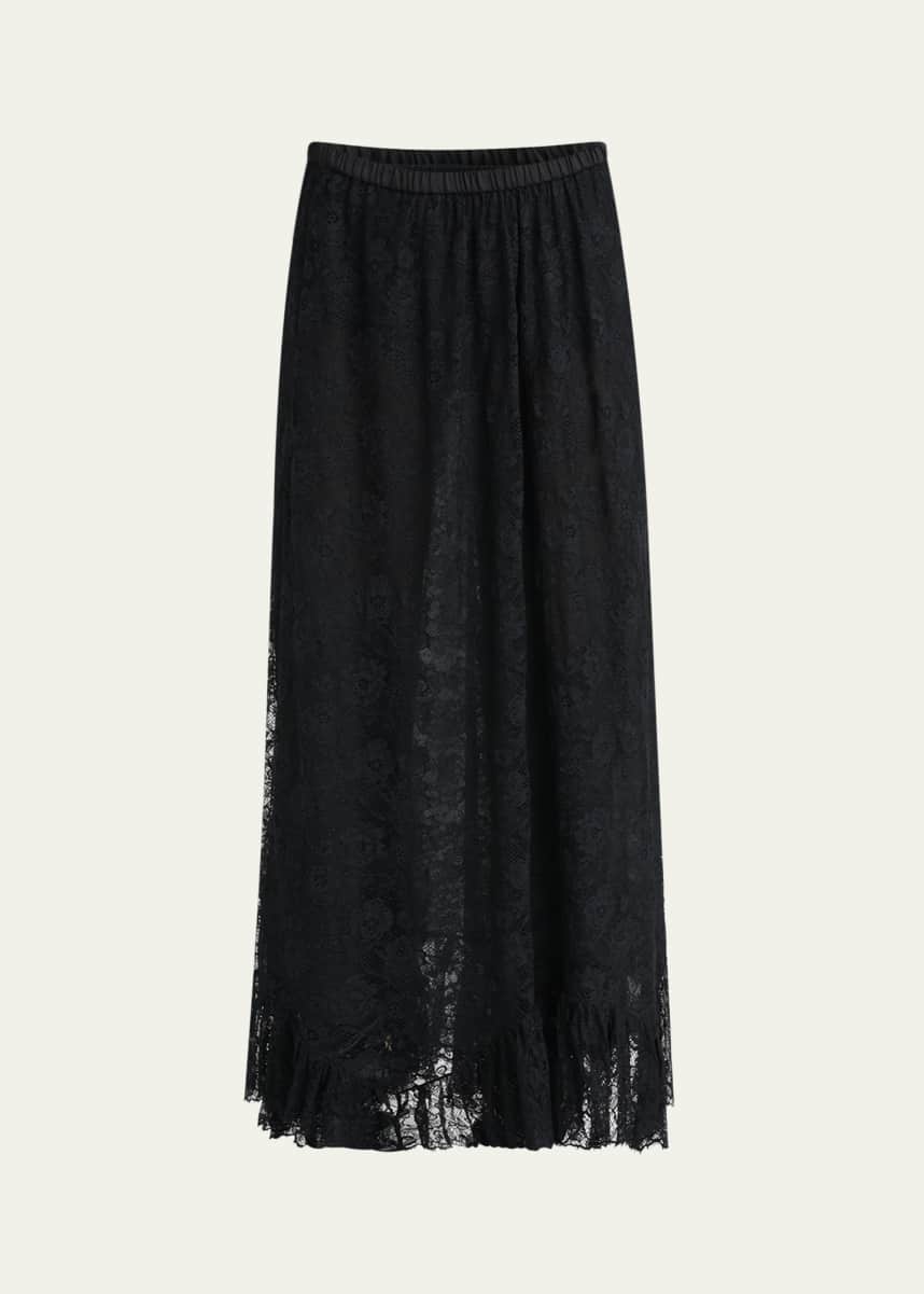 Chloe Flower Lace Ruffle-Hem Maxi Skirt