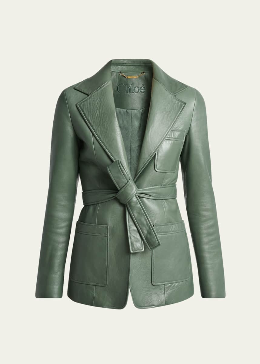 Chloe Slouch Leather Belted Single-Breasted Jacket
