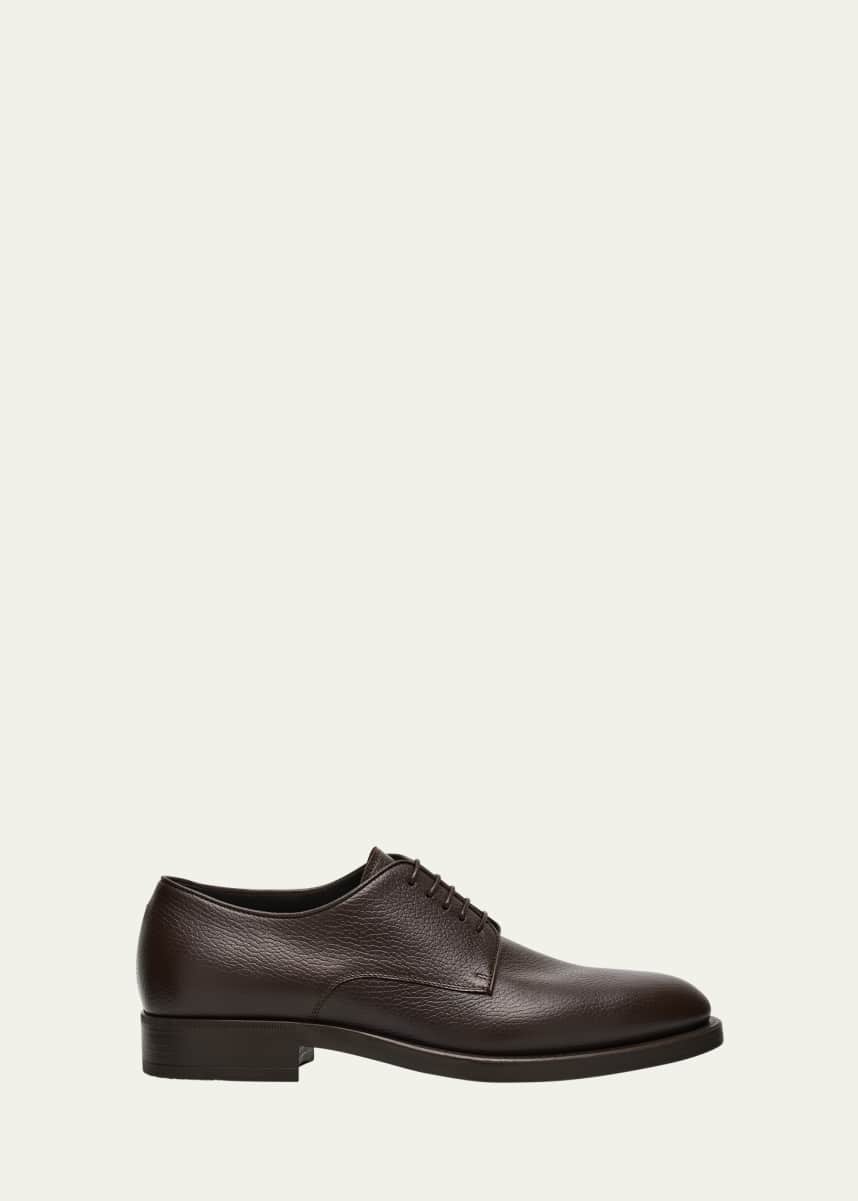 Giorgio Armani Mens Grained Calf Leather Rubber-Sole Derby Shoes