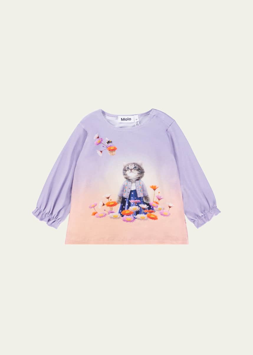 Molo Girl's Elina Cat Graphic-Print Top, Size 6M-4
