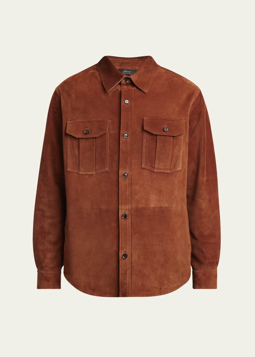 Brioni Men's Suede Double-Pocket Overshirt