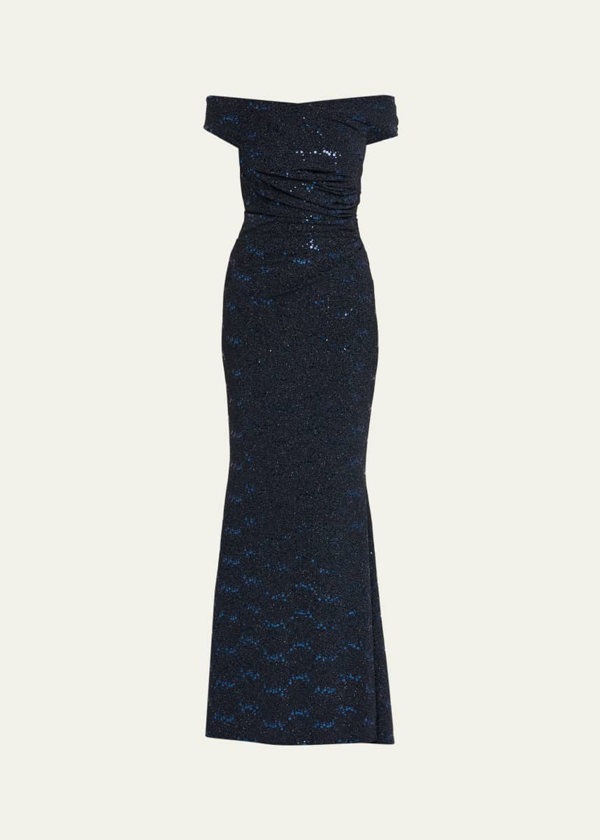Talbot Runhof Stardust Jersey Off-The-Shoulder Gown