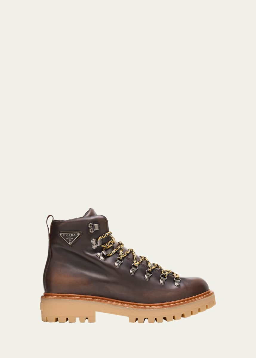 Prada Men's St. Moritz Burnished Calfskin Hiking Boots