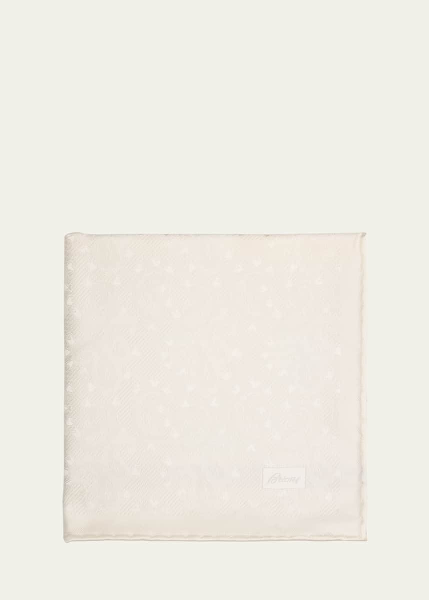 Brioni Men's Solid Paisley Jacquard Silk Pocket Square