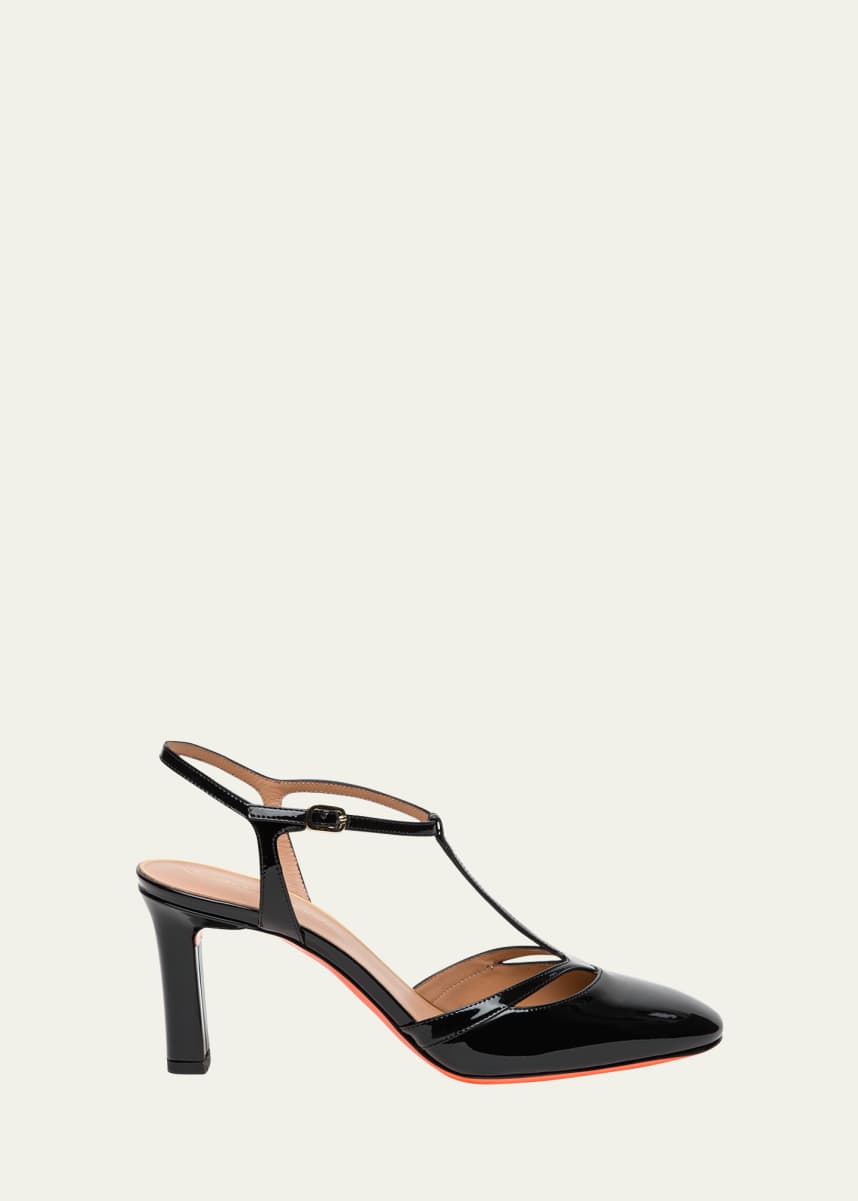 Santoni Patent Leather T-Strap Pumps