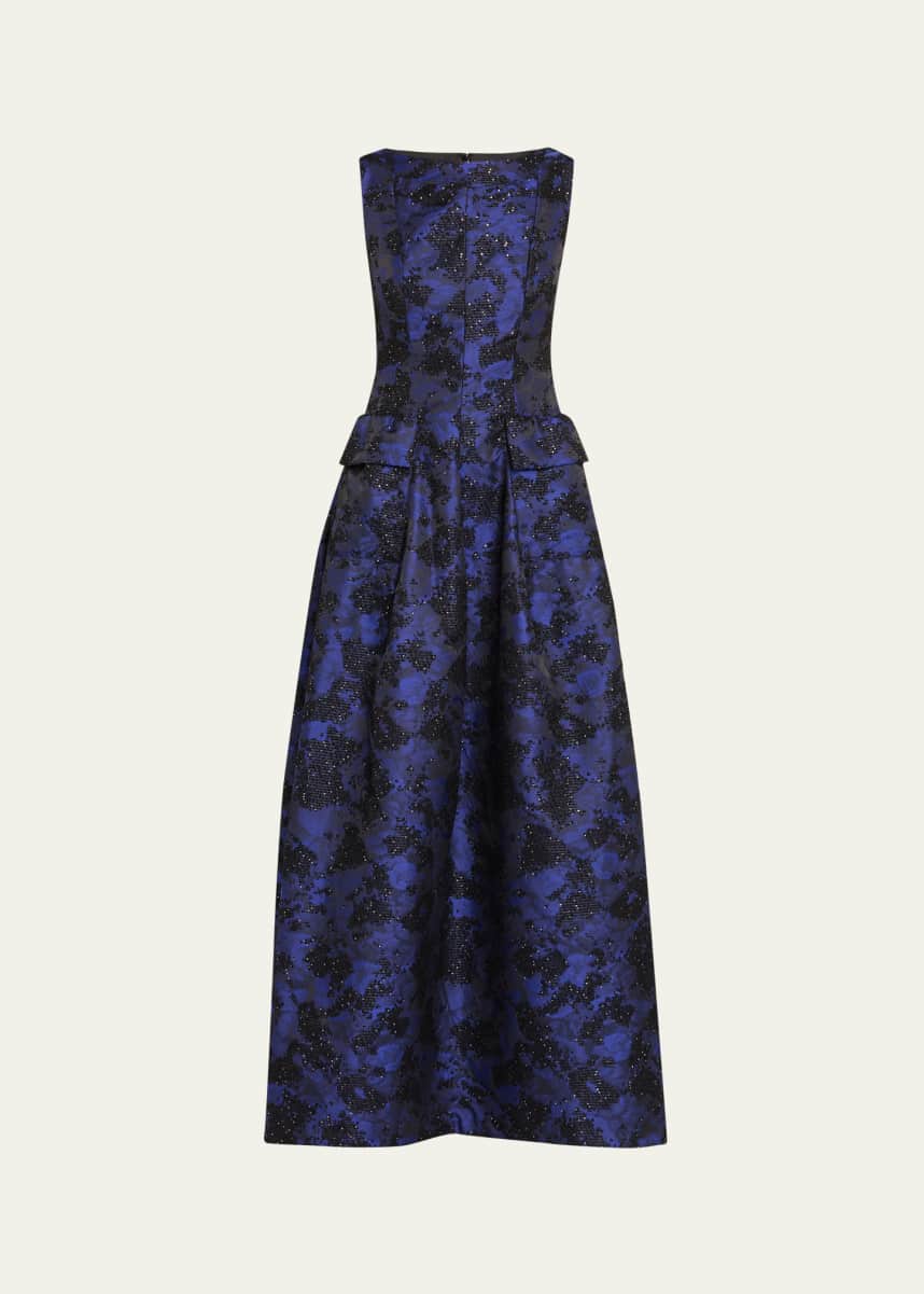 Talbot Runhof Sequin Cloud Jacquard High-Neck Evening Gown