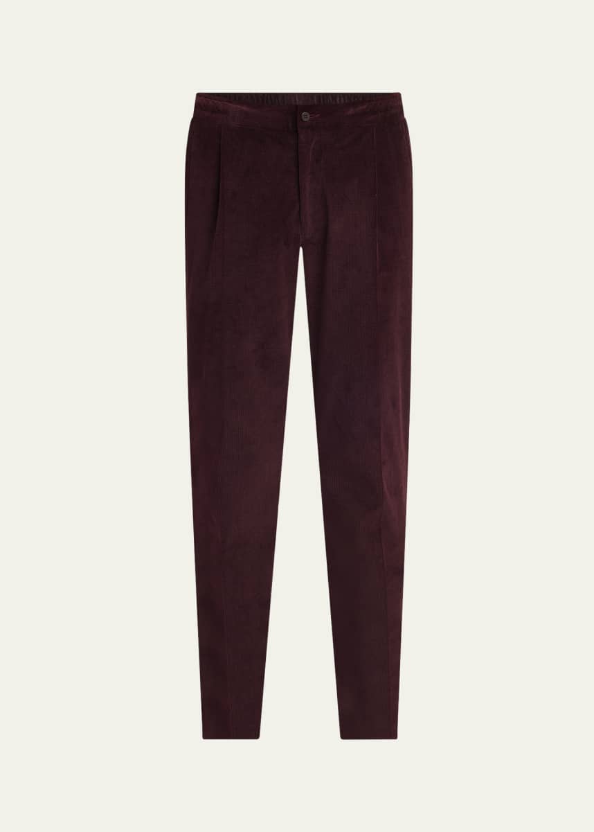 Kiton Men's Corduroy Slim Single-Pleated Pants