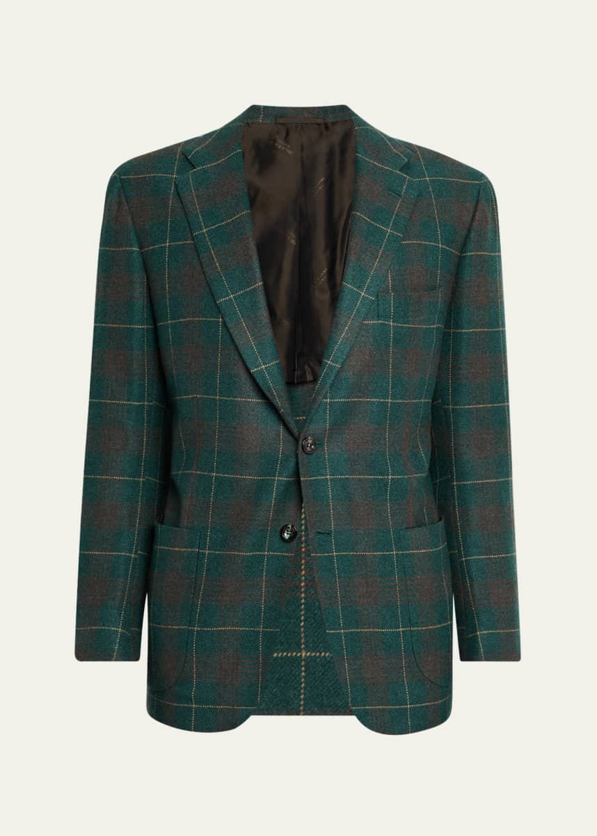 Kiton Men's Plaid Cashmere Two-Button Sport Coat