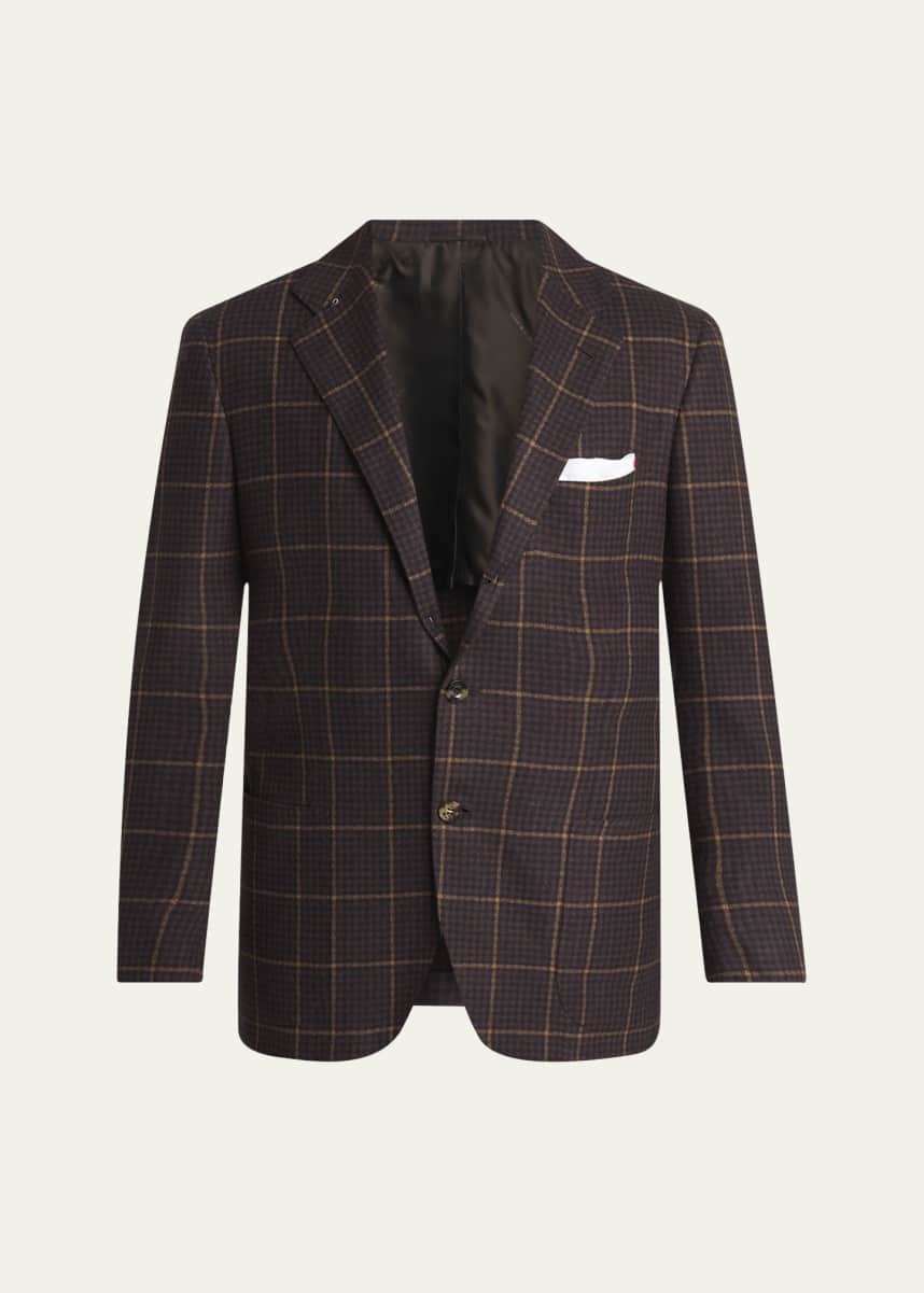 Kiton Men's Cashmere Windowpane Check Single-Breasted Sport Coat